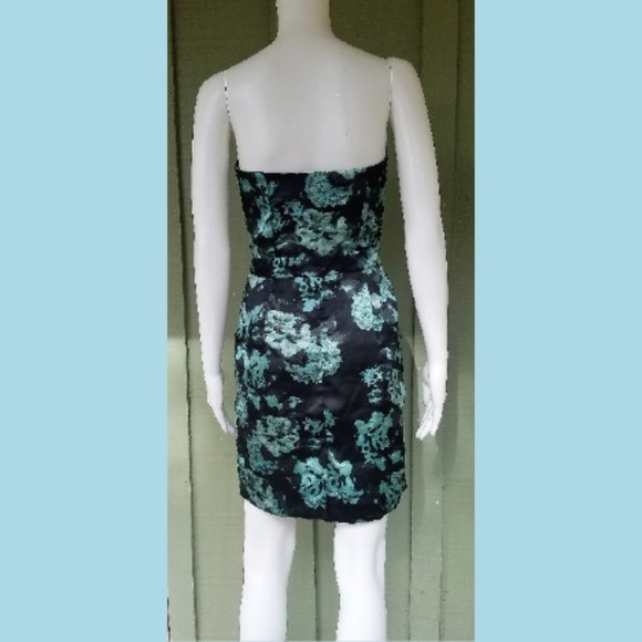 BANANA REPUBLIC Black Green Satin Strapless Dress - Picture 3 of 4